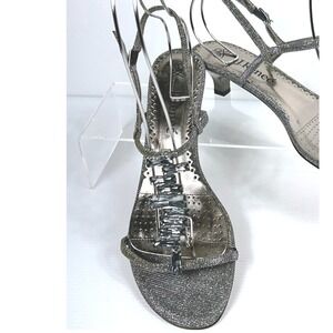 J.Renee Sz 9.5 Alia Metallic Silver Rhinestone Embellished Heel Dress Sandals
